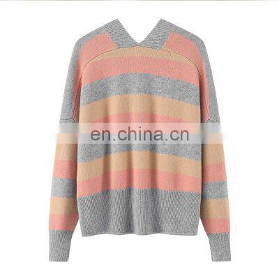 New Arrival Women's Thick V Neck Cashmere Sweater Cardigan Casual Striped Design Button Decoration Autumn-OEM Service Available photo-2