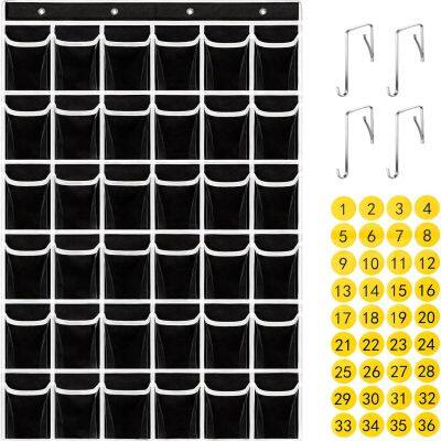 36 Clear Pockets Classroom Pocket Chart for Cell Phones,Pocket Chart Organizer for Calculator Holder With 36 Number Sticker Classroom Hanging Cell Phones Organizer photo-3