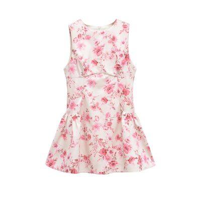 Summer new French sweet and spicy style fashionable flower print sleeveless vest dress