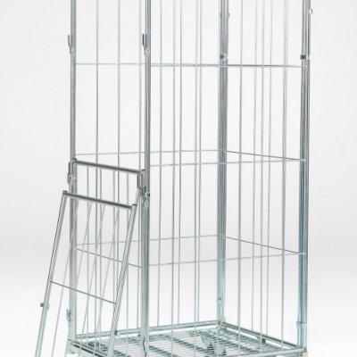High Quality Wire Mesh Warehouse Cage Container Trolley with PU Wheels