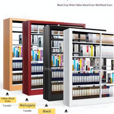 Double-Sided Library Bookshelf 5-Tier Metal Frame With Wooden Side Panels for Office School Storage photo-4