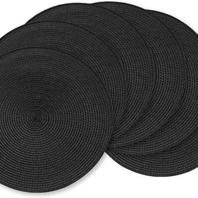Round Braided Placemats 15 Inch in Black Color for Natural Woven Heat Resistant Place Mats Set of 6 photo-1