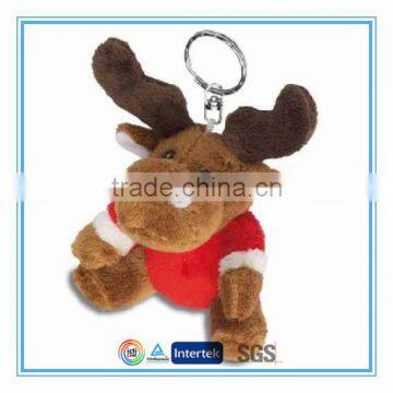 Cute plush plush moose keychain with red Christmas t-shirt