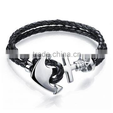 Stainless Steel Bracelets Bangles Men Jewelry Anchor Leather Bracelet Wholesale