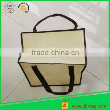 strong sewing box type / square bottom light yellow nonwoven handle bag ziplock