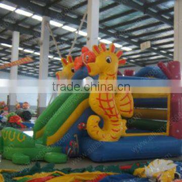 hot sale commercial slide castle hippocampi bouncy castle