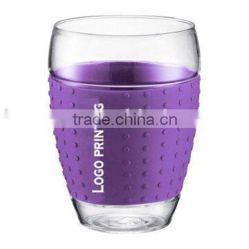 Promotion glass coffee cup with silicone cover 200ml