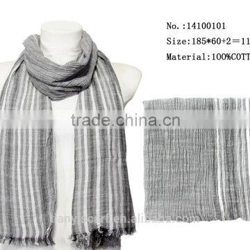 100% cotton scarf long stripes crumpled design lady scarfs winter warm scarves