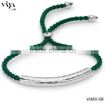 Stainless Steel Female Fashion Monica Vinader Bracelet CZ Stones PVD Plated Jewelry Green Rope