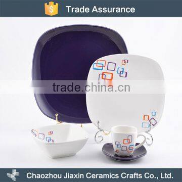 Ceramic purple and white square decal dinner set restaurant tableware