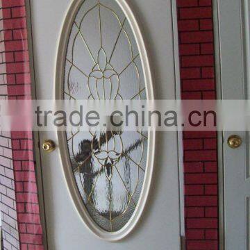 flush steel door with full oval glass insert,tempered glass metal door