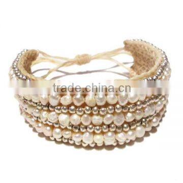 MMBR499A001 Handmade in Thailand Handwoven Beaded Leather Wrap Bracelet Boho Fashion Jewelry Semiprecious Stone Summer 2016