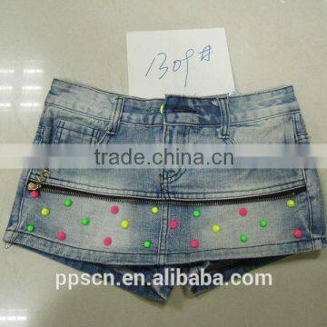 Fashion candy beads with zipper short jeans wholesale women denim shorts