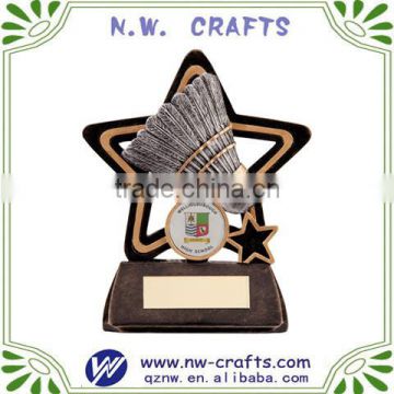 Polyresin badminton sports trophy for children