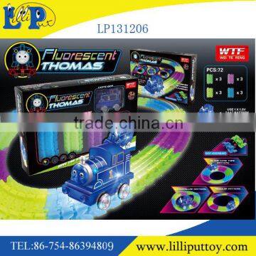 2016 new product B/O fluorescent rail car changeable night ligth rail car tomas car 73pcs with light