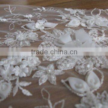 Newest 3D Lace Satin Applique Flower On Fabric Wedding Bridal Dress Lace Design/2015 White 3D lace/lace fabric 3d