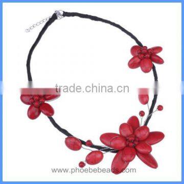 Wholesale Fashion Big Red Turquoise Bead Handmade Gemstone Flower Chunky Choker Necklaces GN-DQ061