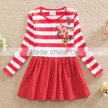 (LH5908) 4-8Y nova kids wear red Neat new girl dresses striped fancy dresses latest cotton frock designs kids embroidery dress