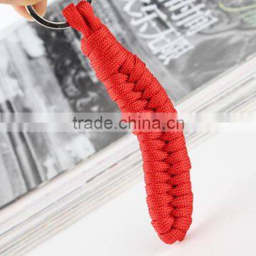 wholesale fishtail weave paracord keychains, red 550lb paracord key ring