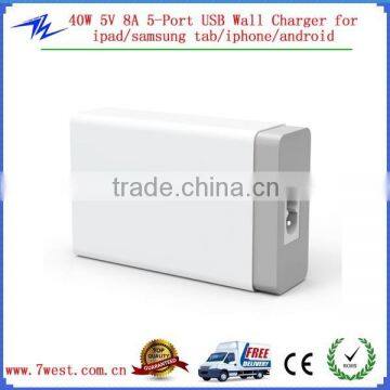 Customized 40W 5V 8A 5 Port Desktop Charger USB Wall Charger for Ipad,iphone,android,samusung Tab photo-3