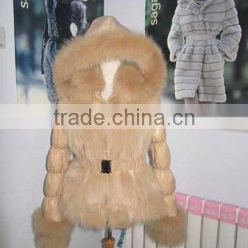 hot selling real fur down coat with fur hood and trim