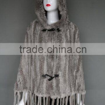 Fashion Popular Style Female Knitted rabbit fur shawl with horn button