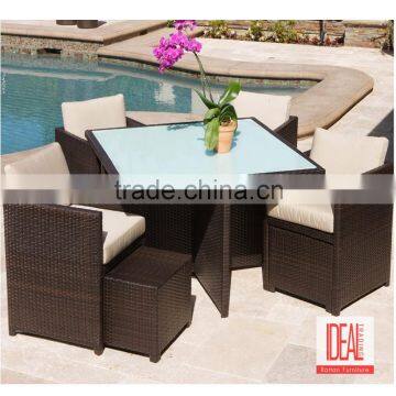 Outdoor wicker rattan cube set dining set KD wicker rattan cube table and chairs set