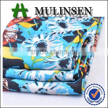 Shaoxing manufacturer Mulinsen flower printed chinese ity span knit fabric