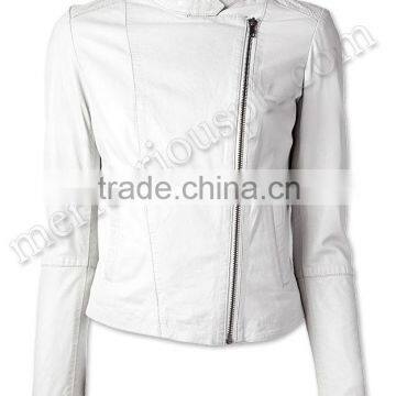 High Style Pure White Ladies Fashion Leather Jackets