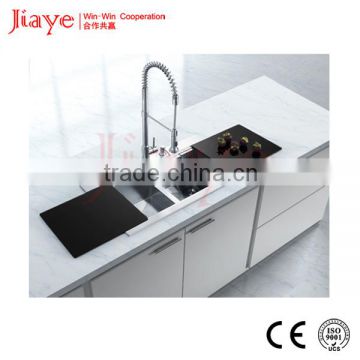 Double bowl hand-made sink with Double tempered glass Drainboard