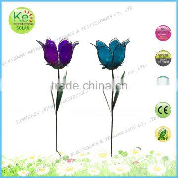 Big Glass flower solar light metal ground stake