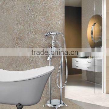 Chrome Plated Dual Handle Brass Freestanding Bathtub Faucet