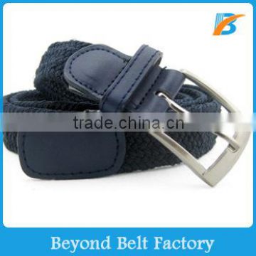 Unisex Braided Elastic Stretch Belt with Leather Trim