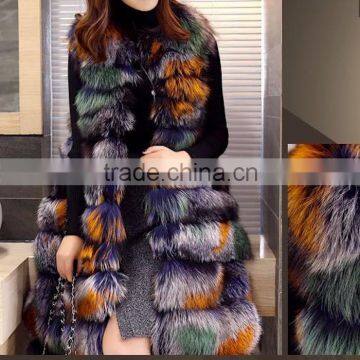 2016/2017 Wholesale Fashion Winter Multi color Real Fox Fur Gilet Long Style Mixed Color Fox Fur Vest for Women Parka Fur Coat