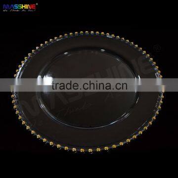Manufacturer Custom Glassware Wedding Gold Silver Beaded Charger Plate