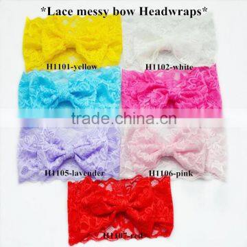 Hot-selling girly lace messy bow headwraps,babygirl big bow headband