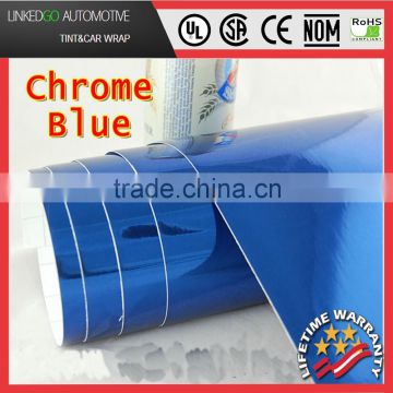 high quality 1.52*30m blue chrome mirror car wrap 30m with air bubble channel