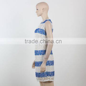 Latest Net Dress Blue and White Stripe Dress Fitness Dress for Girl Woman Summer Dress photo-5
