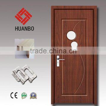 Latest design pvc interior wooden single glass door for bathroom