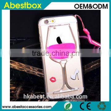 3D liquid wine glass with stand phone case for iphone