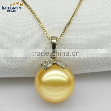 2016 New Fashion 11-12mm Gold Round Freshwater Jewel Original Pearl Pendant photo-2