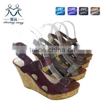2016 Fuzzy PU Latest High Heel Wedge Fashion Women Fancy Girls Sandals