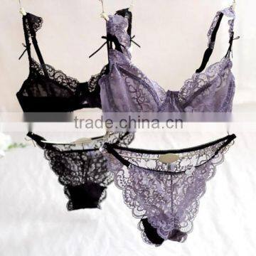 2015 New design sexy girl lingerie transparent bra with panties ultra-thin bra set with lace