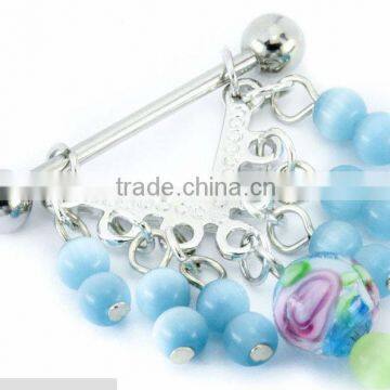 Fashion 316L steel bead with chain nipple rings body piercing jewelry