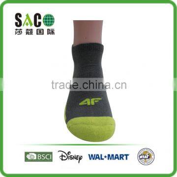 Fluorescence Green Free Terry Grey Low Cuff 4F Cotton Sports Socks photo-4
