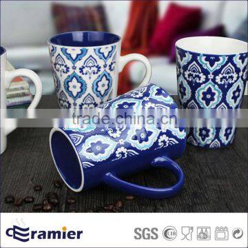 Ceramic mug v shape with blue design