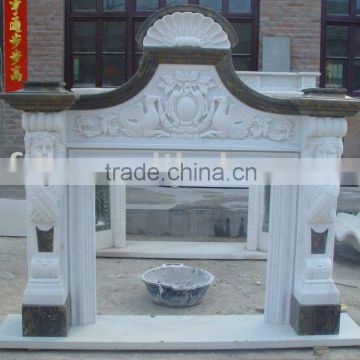 Hand Carved Marble Western European Fireplace With Statue Carved