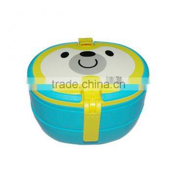 Three layers oval shape kids plastic lunch box with handle