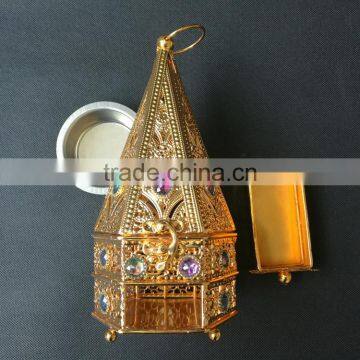 Wholesale Hot Sell Beautful Tower-shape Metal Incense Burner With Cryatsl and Hexagonal