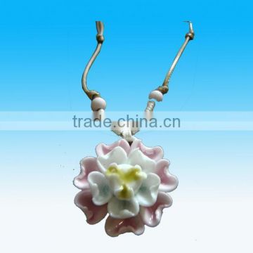 Handmade Ceramic Pink & White Flower Necklace